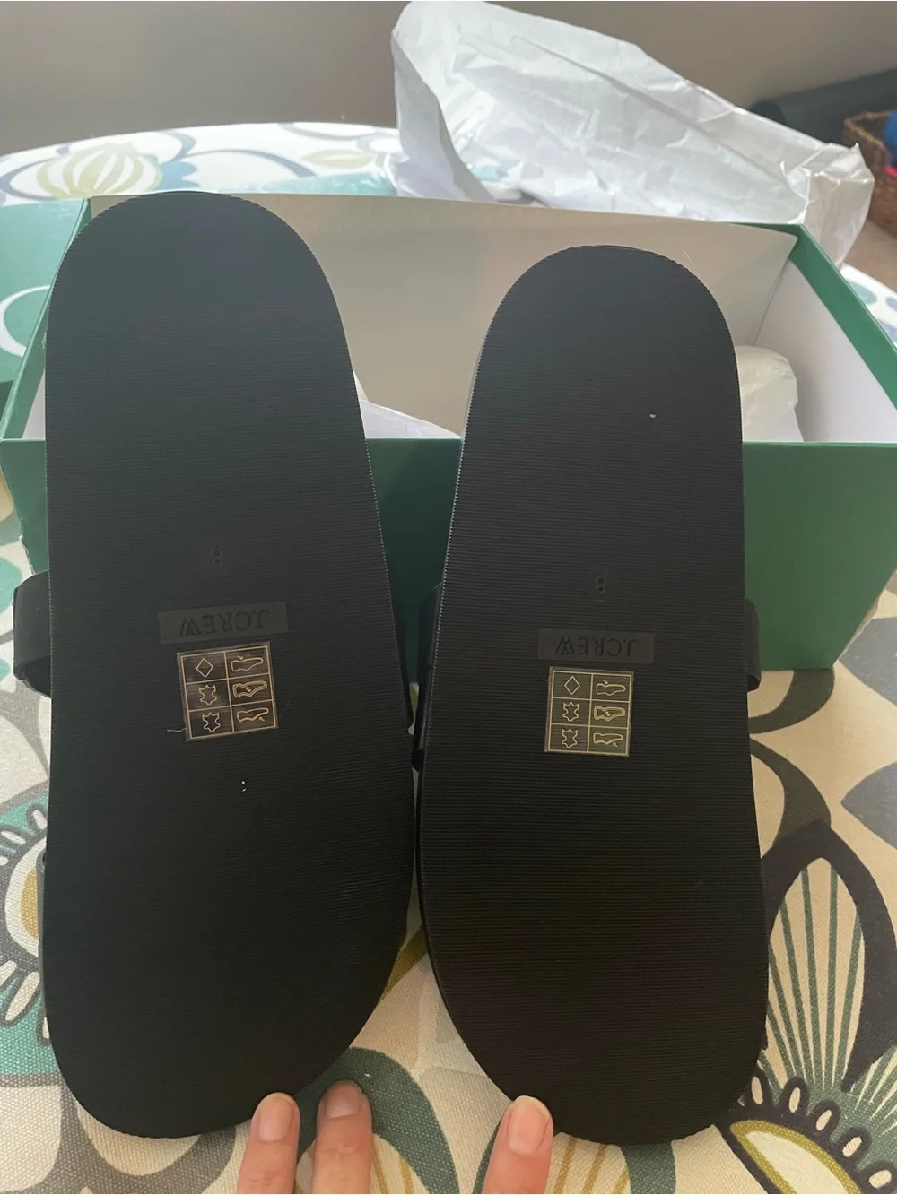 J. Crew Black Leather Toe-Ring Slide Sandals